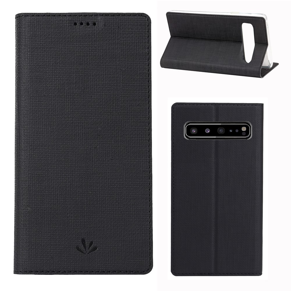 VILI DMX Cross Texture Stand Leather Card Holder Case for Samsung Galaxy S10 5G - Black
