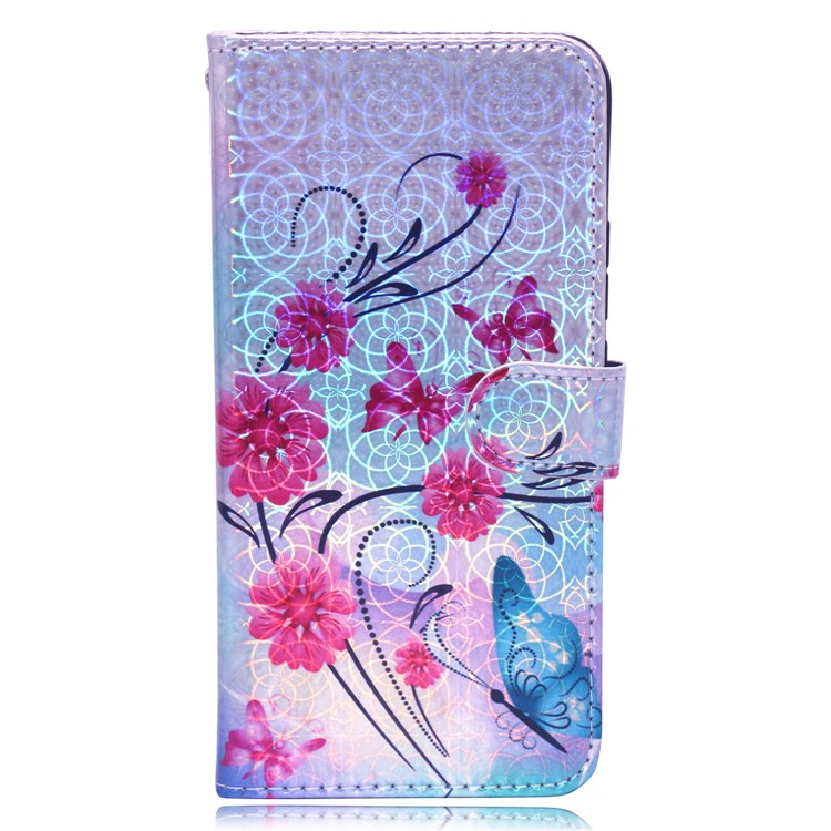 Laser Carving Pattern Printing Wallet Leather Case with Strap for Samsung Galaxy S10 5G - Flower and Butterfly-2