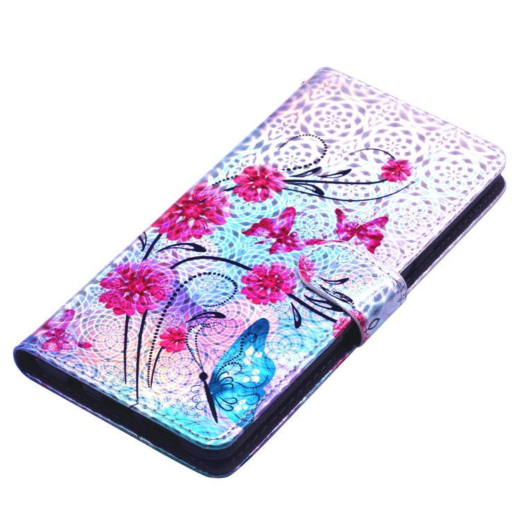 Laser Carving Pattern Printing Wallet Leather Case with Strap for Samsung Galaxy S10 5G - Flower and Butterfly-4