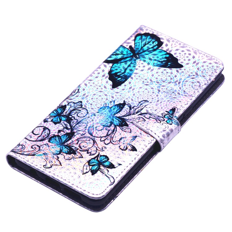 Laser Carving Pattern Printing Wallet Leather Case with Strap for Samsung Galaxy S10 5G - Blue Butterfly-3