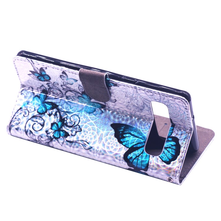 Laser Carving Pattern Printing Wallet Leather Case with Strap for Samsung Galaxy S10 5G - Blue Butterfly-4