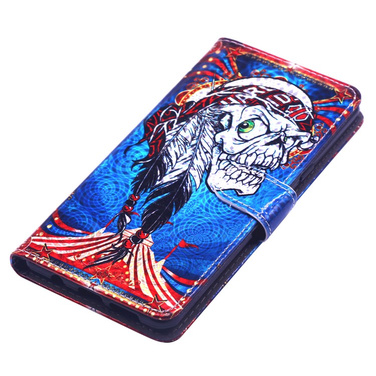 Laser Carving Pattern Printing Wallet Leather Case with Strap for Samsung Galaxy S10 5G - Tribal Feather Skull-4