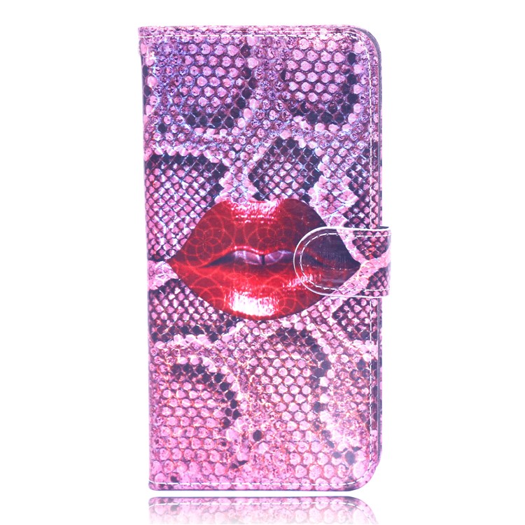 Laser Carving Pattern Printing Wallet Leather Case with Strap for Samsung Galaxy S10 5G - Red Lip-2