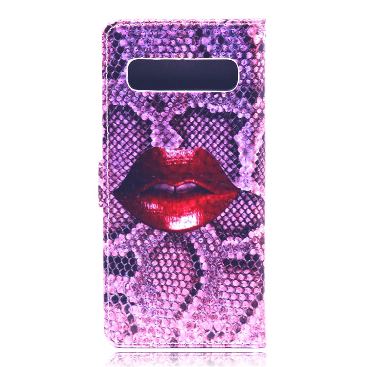 Laser Carving Pattern Printing Wallet Leather Case with Strap for Samsung Galaxy S10 5G - Red Lip-3