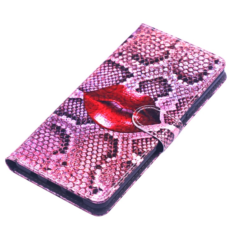 Laser Carving Pattern Printing Wallet Leather Case with Strap for Samsung Galaxy S10 5G - Red Lip-4