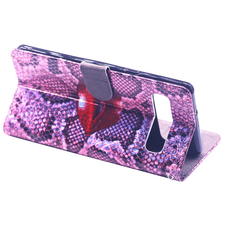 Laser Carving Pattern Printing Wallet Leather Case with Strap for Samsung Galaxy S10 5G - Red Lip-5