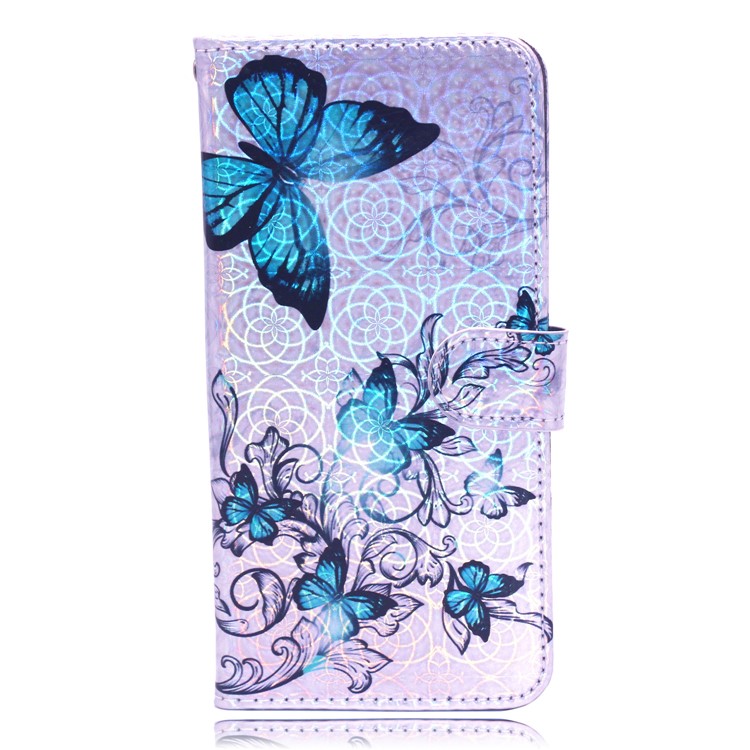 Laser Carving Pattern Printing Wallet Leather Case with Strap for Samsung Galaxy S10 - Blue Butterfly-2