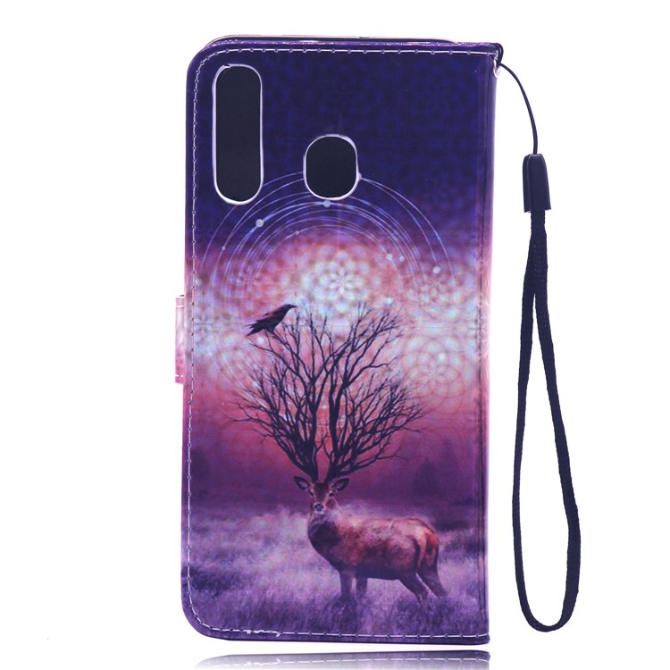 Laser Carving Pattern Printing Wallet Leather Case with Strap for Samsung Galaxy A30 / A20 - Deer-3