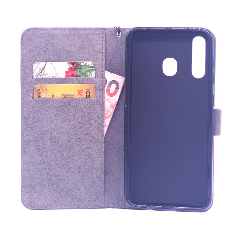 Laser Carving Pattern Printing Wallet Leather Case with Strap for Samsung Galaxy A30 / A20 - Deer-8