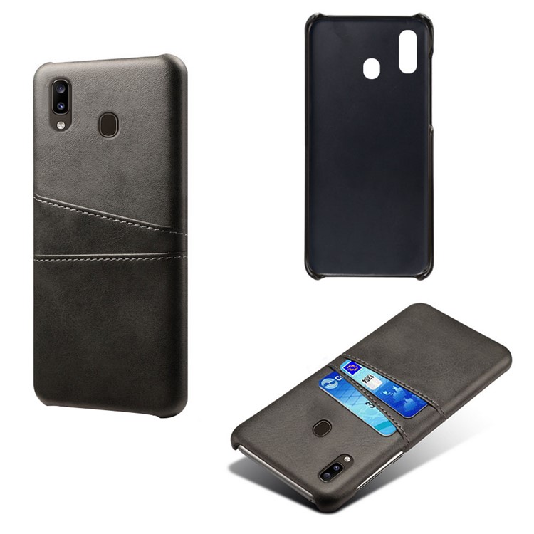 For Samsung Galaxy A20/A30 PU Leather Coated PC Mobile Casing with Dual Card Slots - Black-2