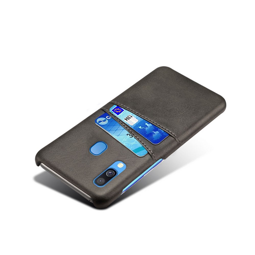 For Samsung Galaxy A40 PU Leather Coated PC Mobile Casing with Dual Card Slots - Black-2