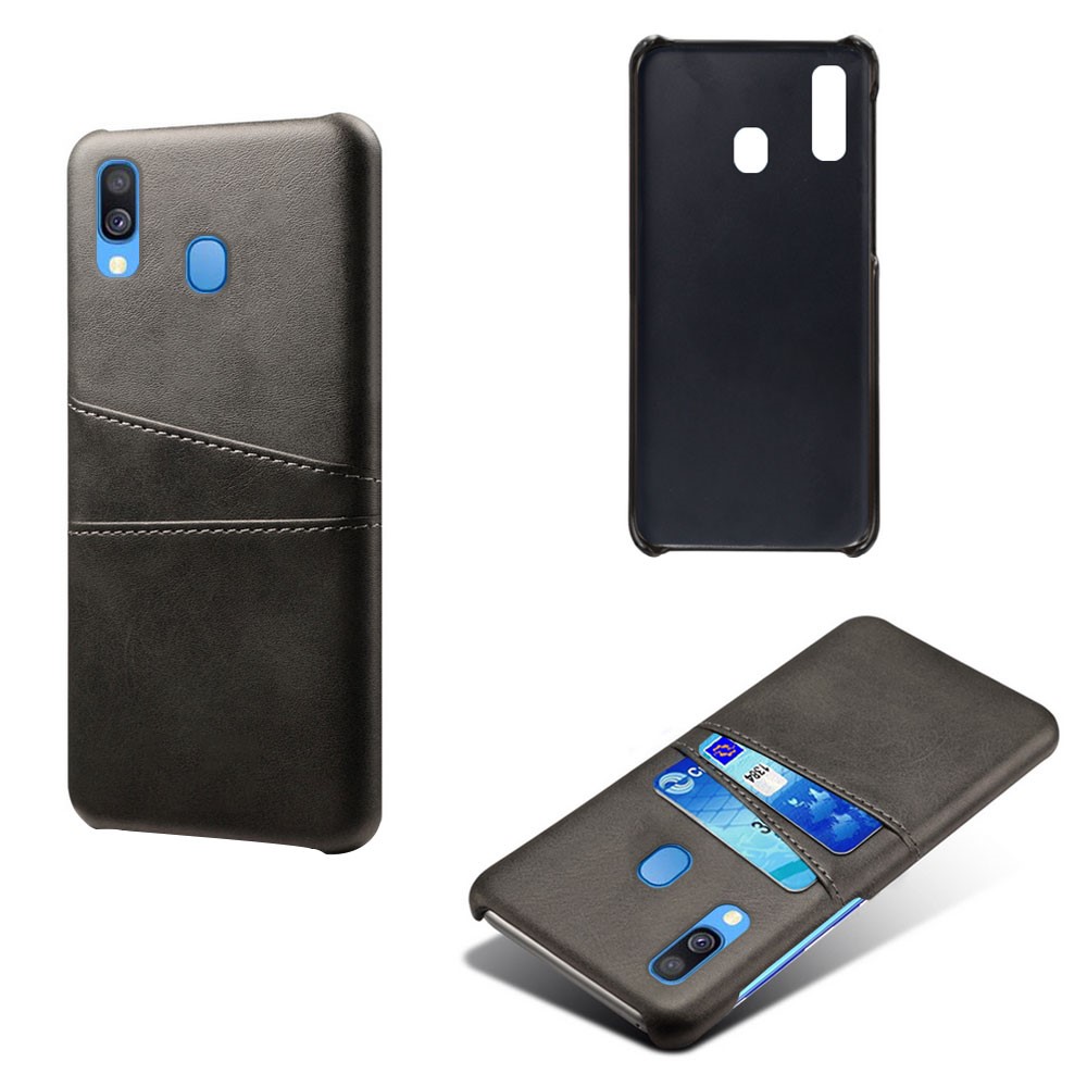 For Samsung Galaxy A40 PU Leather Coated PC Mobile Casing with Dual Card Slots - Black-4