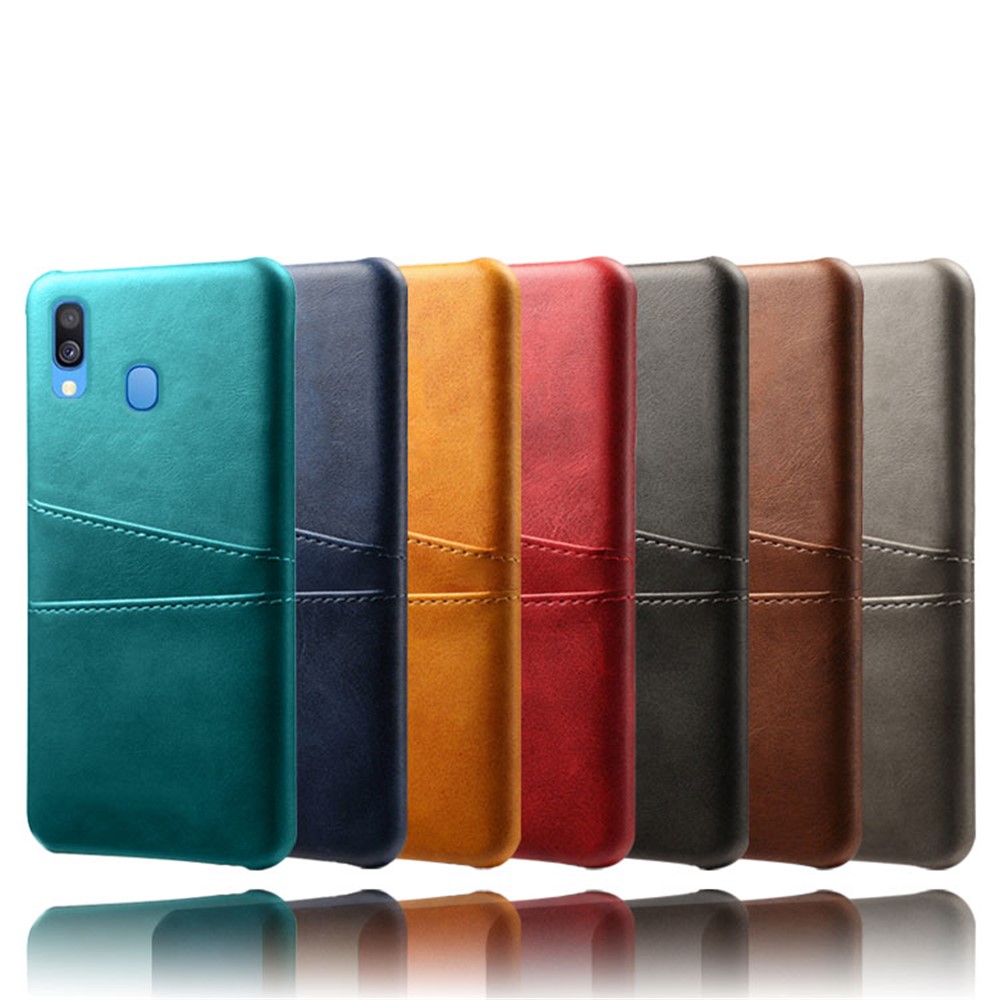 For Samsung Galaxy A40 PU Leather Coated PC Mobile Casing with Dual Card Slots - Black-6