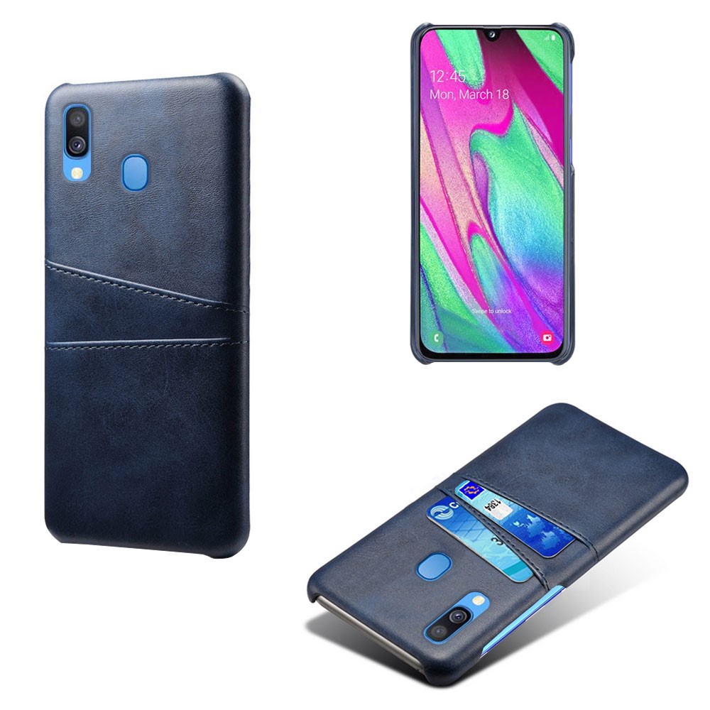 For Samsung Galaxy A40 PU Leather Coated PC Mobile Casing with Dual Card Slots - Dark Blue-1