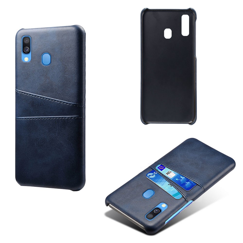 For Samsung Galaxy A40 PU Leather Coated PC Mobile Casing with Dual Card Slots - Dark Blue-4