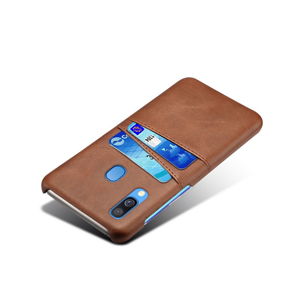 For Samsung Galaxy A40 PU Leather Coated PC Mobile Casing with Dual Card Slots - Brown-2