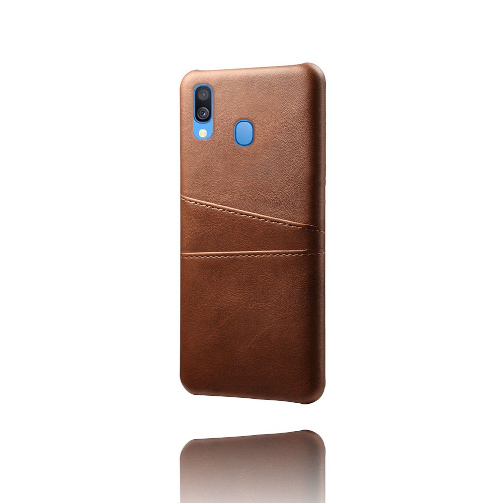 For Samsung Galaxy A40 PU Leather Coated PC Mobile Casing with Dual Card Slots - Brown-3