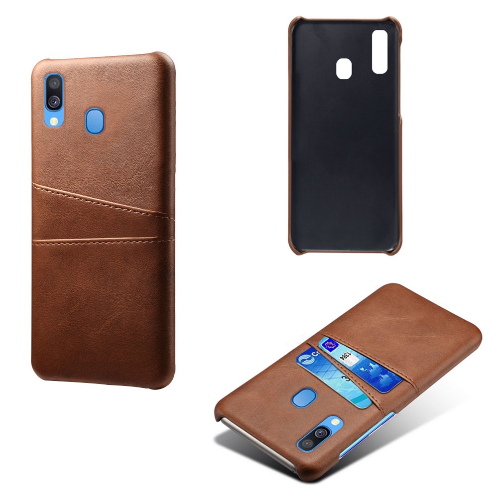 For Samsung Galaxy A40 PU Leather Coated PC Mobile Casing with Dual Card Slots - Brown-4