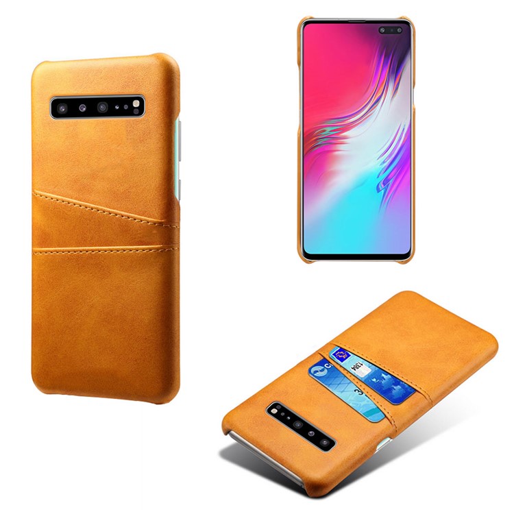 

Двойной Слот Для Карт Памяти ПУ Кожаный Чехол Для ПК Samsung S10 5G - Оранжевый, Galaxy S10 5G