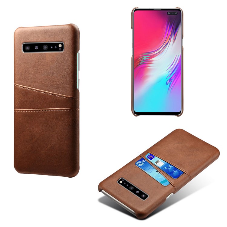 

Двойной Слот Для Карт Памяти ПУ Кожаный Чехол Для ПК Samsung S10 5G - Коричневый, Galaxy S10 5G