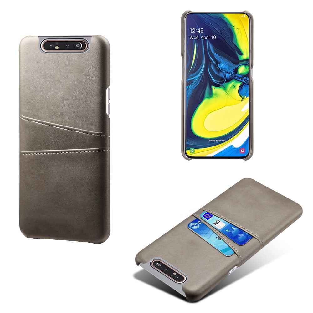 Double Card Slots PU Leather Coated PC Case for Samsung Galaxy A80 - Grey-1