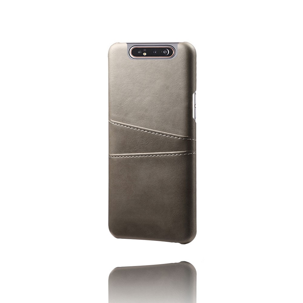 Double Card Slots PU Leather Coated PC Case for Samsung Galaxy A80 - Grey-4