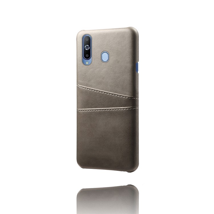 Double Card Slots PU Leather Coated PC Case for Samsung Galaxy A60 - Grey-3