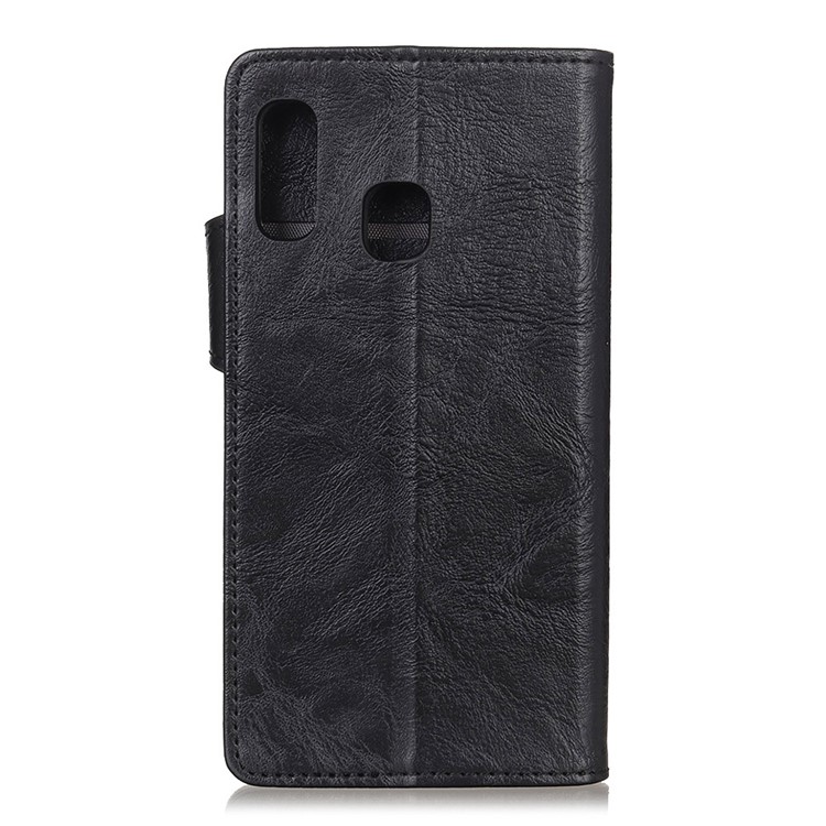 S Shape Crazy Horse Leather Stand Wallet Phone Cover for Samsung Galaxy A20e - Black-10