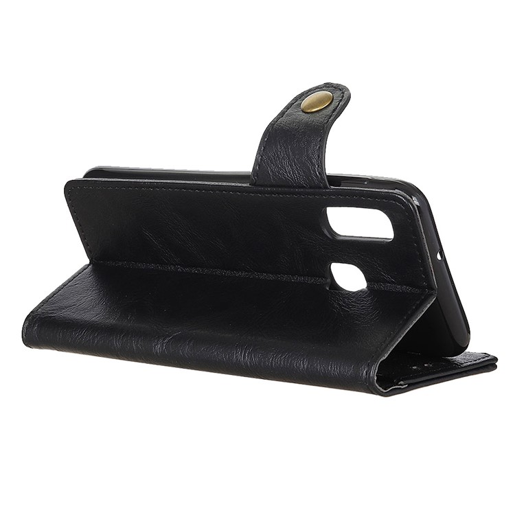 S Shape Crazy Horse Leather Stand Wallet Phone Cover for Samsung Galaxy A20e - Black-11