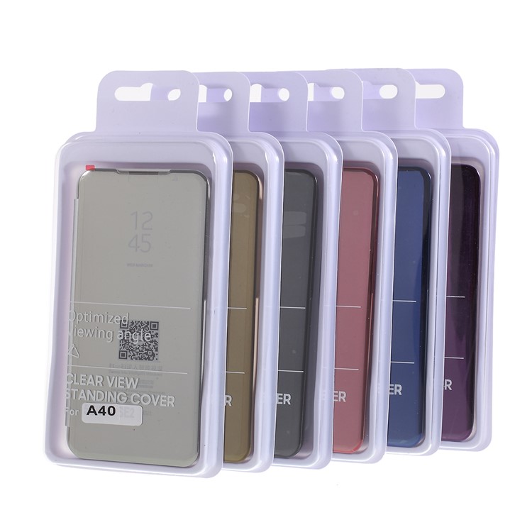 View Window Plated Mirror Surface Leather Stand Casing for Samsung Galaxy A40 - Silver-8