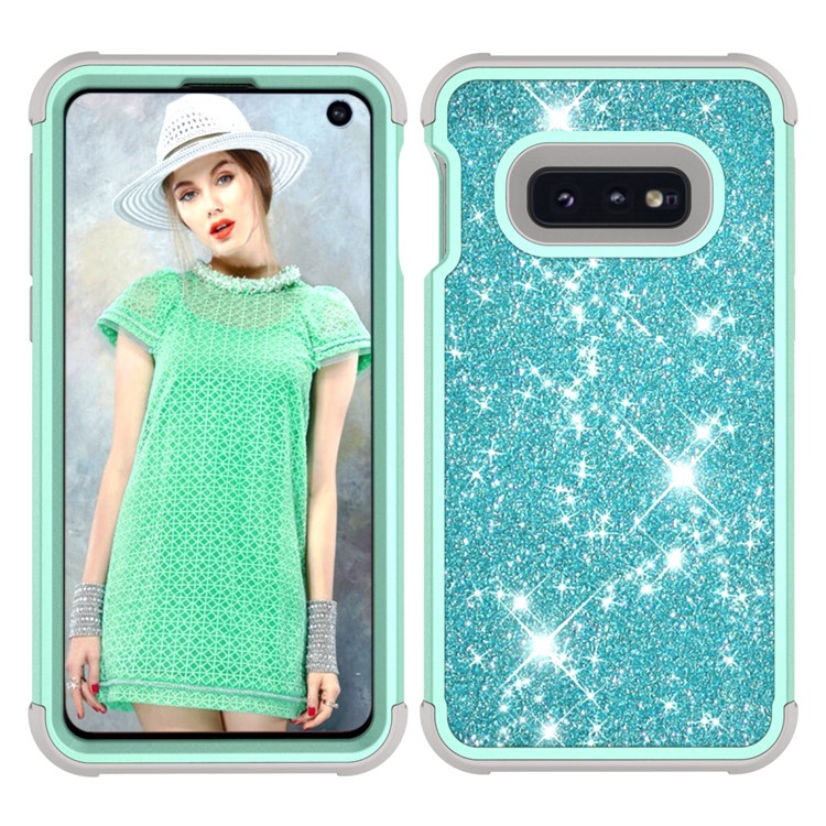 

Glitter Powder Coated PC Silicone Shockproof Hybrid Case for Samsung Galaxy S10e - Green/Grey, Galaxy S10e