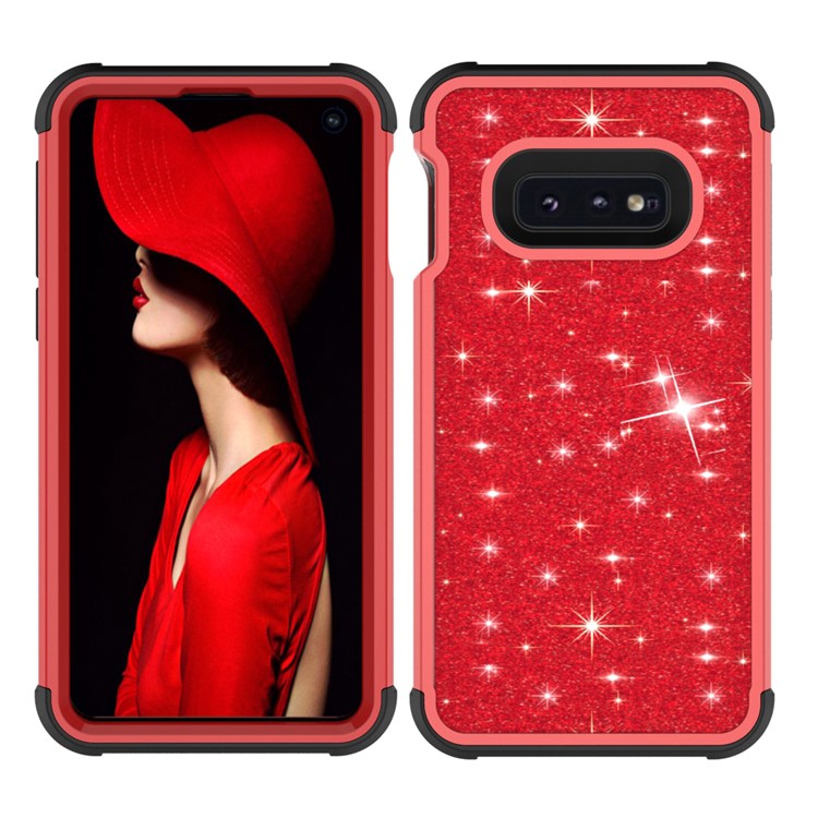 

Glitter Powder Coated PC Silicone Shockproof Hybrid Case for Samsung Galaxy S10e - Red, Galaxy S10e