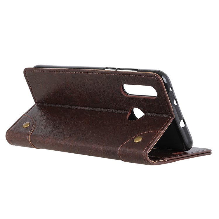 Nappa Texture Wallet Stand Leather Phone Cover for Samsung Galaxy A60 - Coffee-7