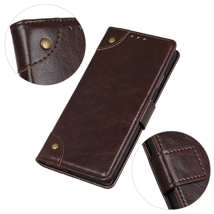 Nappa Texture Wallet Stand Leather Phone Cover for Samsung Galaxy A60 - Coffee-8