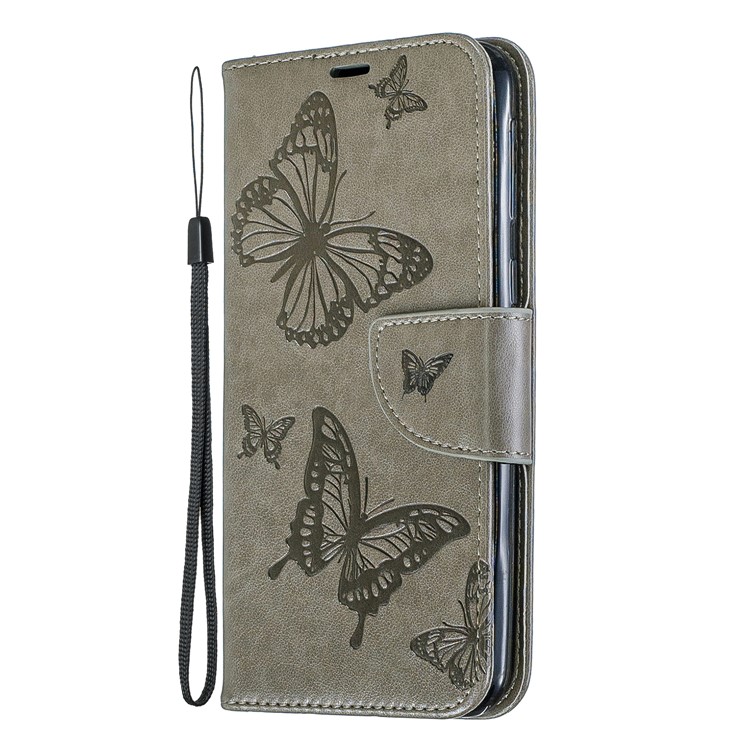 Imprint Butterfly Leather Wallet Phone Case Cover for Samsung Galaxy M20 - Grey-2