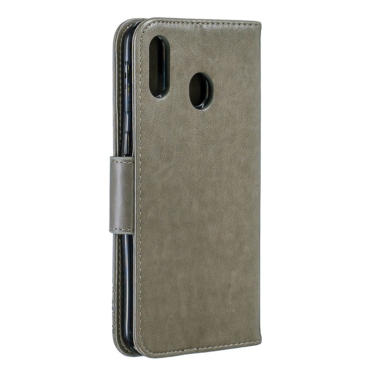 Imprint Butterfly Leather Wallet Phone Case Cover for Samsung Galaxy M20 - Grey-3