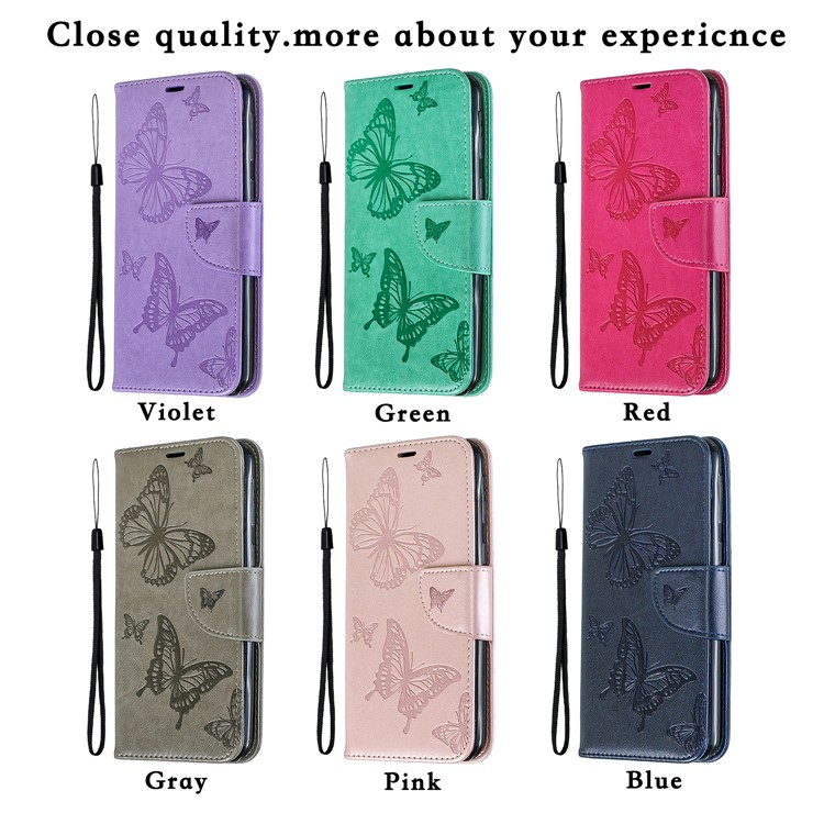 Imprint Butterfly Leather Wallet Phone Case Cover for Samsung Galaxy M20 - Grey-9