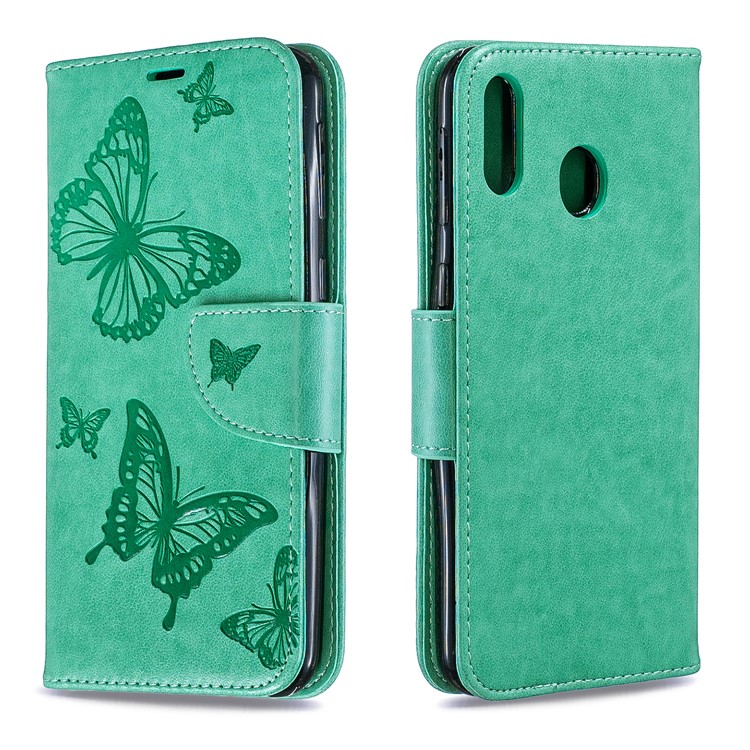 Impronta Pelle Farfalla Portafoglio Portafoglio copertura Per Samsung Galaxy M20 - Verde-4