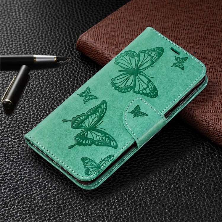 Impronta Pelle Farfalla Portafoglio Portafoglio copertura Per Samsung Galaxy M20 - Verde-7