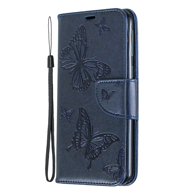 Imprint Butterfly Leather Wallet Phone Case Cover for Samsung Galaxy M20 - Blue-2