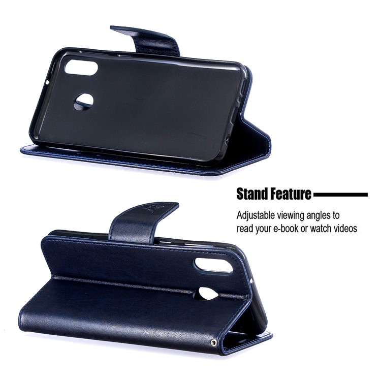 Imprint Butterfly Leather Wallet Phone Case Cover for Samsung Galaxy M20 - Blue-5