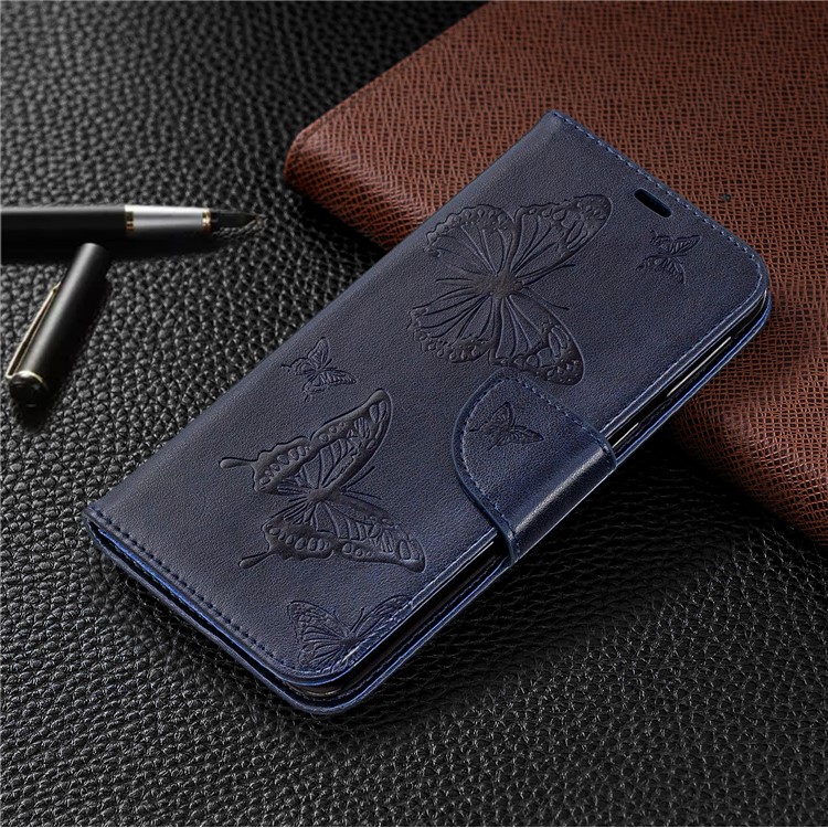 Imprint Butterfly Leather Wallet Phone Case Cover for Samsung Galaxy M20 - Blue-7