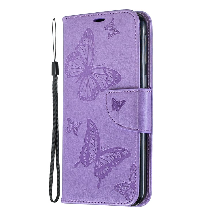 Imprint Butterfly Leather Wallet Phone Case Cover for Samsung Galaxy M20 - Purple-2