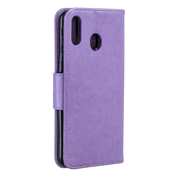 Imprint Butterfly Leather Wallet Phone Case Cover for Samsung Galaxy M20 - Purple-3