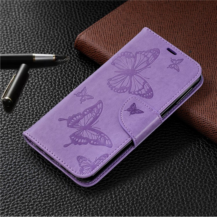Imprint Butterfly Leather Wallet Phone Case Cover for Samsung Galaxy M20 - Purple-7