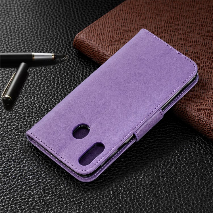 Imprint Butterfly Leather Wallet Phone Case Cover for Samsung Galaxy M20 - Purple-8