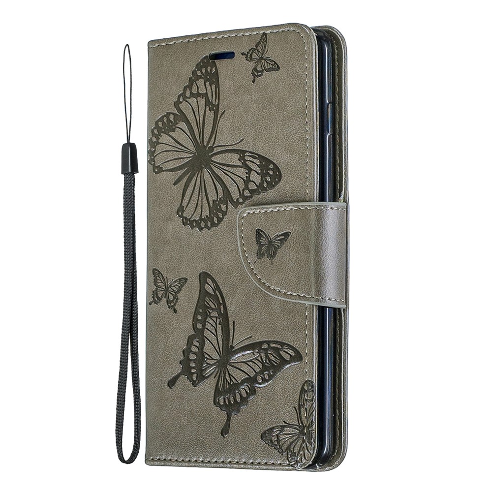 Imprint Butterfly Leather Wallet Phone Case for Samsung Galaxy S10 - Grey-2