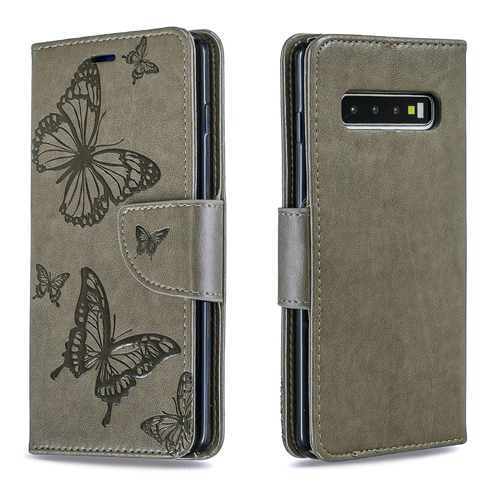 Imprint Butterfly Leather Wallet Phone Case for Samsung Galaxy S10 - Grey-4