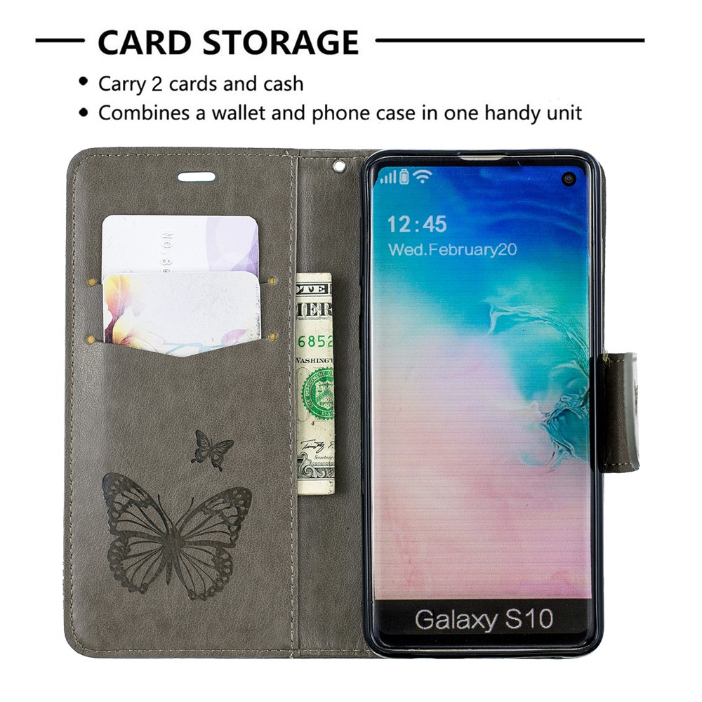 Imprint Butterfly Leather Wallet Phone Case for Samsung Galaxy S10 - Grey-6