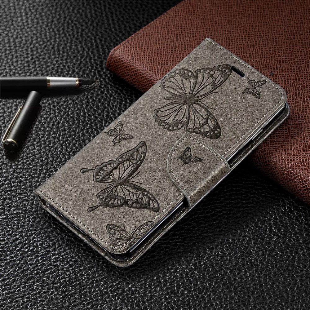 Imprint Butterfly Leather Wallet Phone Case for Samsung Galaxy S10 - Grey-7